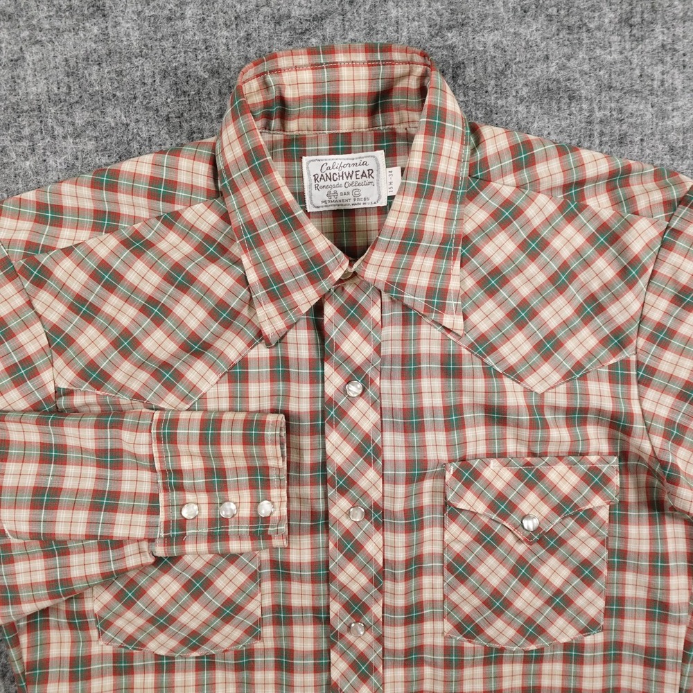 Vintage California Ranchwear Shirt Mens Medium‎ Pearl Snap Plaid Western USA 70s